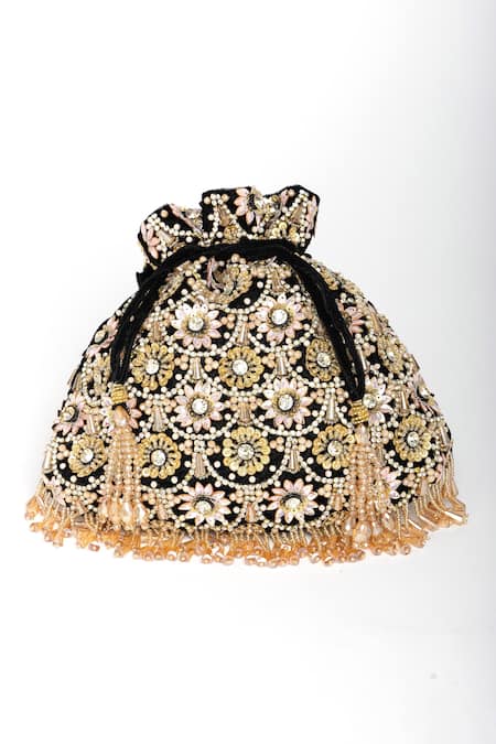 Eena Oishi Velvet Floral Motif Embroidered Bag 