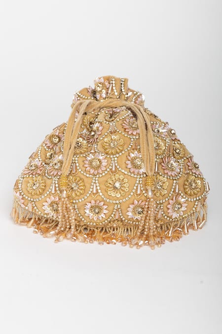 Eena Oishi Velvet Floral Motif Work Potli Bag 