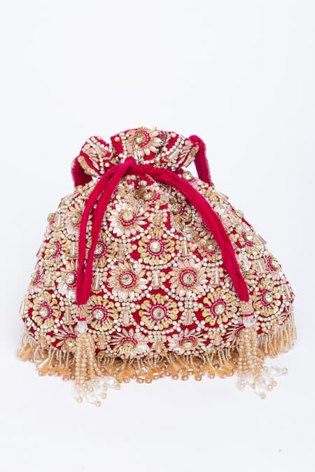 Eena Oishi Velvet Floral Work Potli Bag 