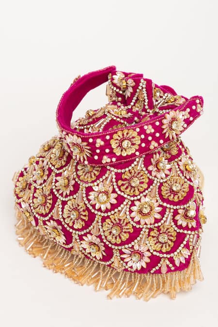 Buy_Eena_Purple Tassels Oishi Floral Motif Work Potli Bag _Online_at_Aza_Fashions