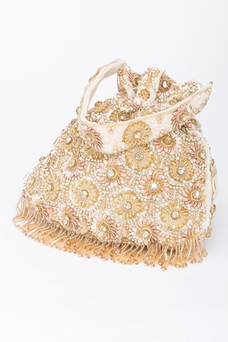 Buy Eena White Crystals, Tassels Oishi Velvet Embroidered Potli Bag Online at Aza Fashions Buy_Eena_White Crystals, Tassels Oishi Velvet Embroidered Potli Bag _Online_at_Aza_Fashions
