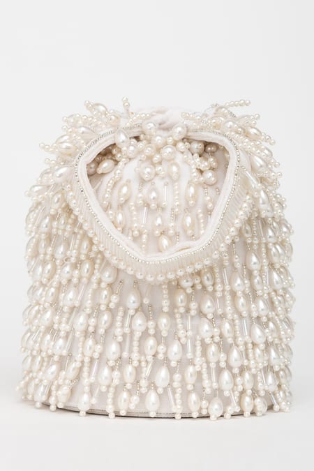 Shop_Eena_White Pearl Veda Nalki And Bead Embroidered Bucket Bag _Online_at_Aza_Fashions