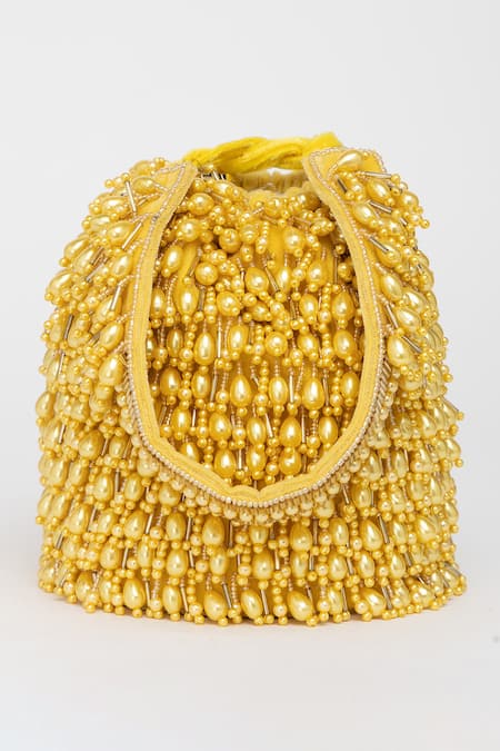 Shop_Eena_Yellow Pearl Veda Nalki And Bead Embroidered Bucket Bag _Online_at_Aza_Fashions