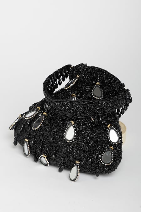 Buy_Eena_Black Mirror Zuri Teardrop Embroidered Potli Bag _Online_at_Aza_Fashions