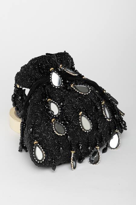 Shop_Eena_Black Mirror Zuri Teardrop Embroidered Potli Bag _Online_at_Aza_Fashions