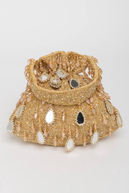 Eena_Gold Mirror Zuri And Beadwork Potli Bag _Online_at_Aza_Fashions
