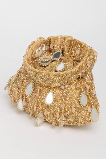 Buy_Eena_Gold Mirror Zuri And Beadwork Potli Bag _Online_at_Aza_Fashions