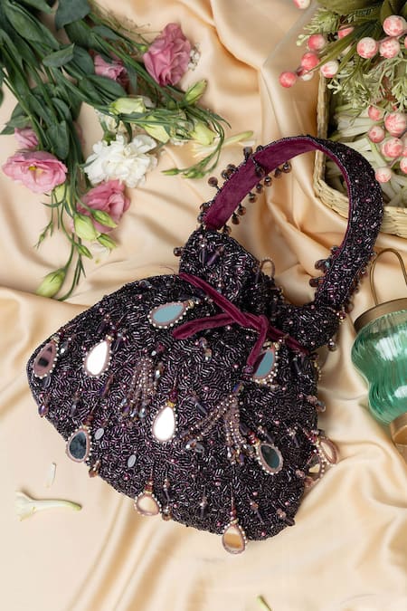 EENA Zuri Mirror & Crsytal Embroidered Potli Bag 