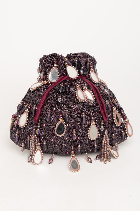 Eena Zuri Mirror & Crsytal Embroidered Potli Bag 