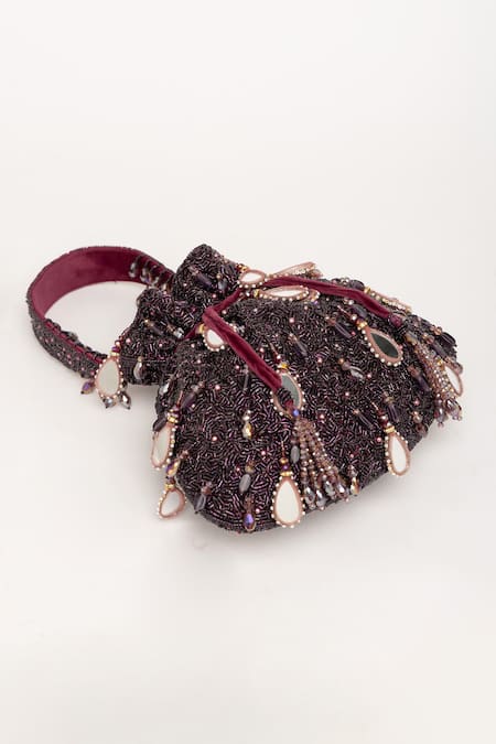 Eena Purple Mirror Zuri And Crsytal Embroidered Potli Bag at Aza Fashions Eena_Purple Mirror Zuri And Crsytal Embroidered Potli Bag _at_Aza_Fashions
