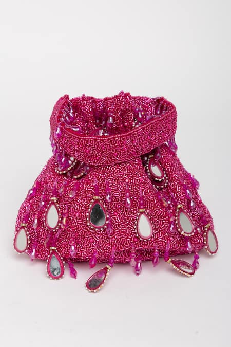 Eena_Magenta Mirror Zuri Velvet Work Potli Bag _Online_at_Aza_Fashions