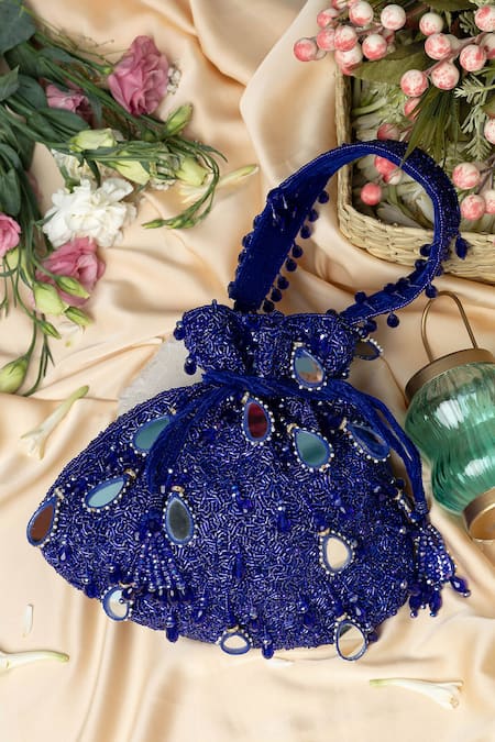 EENA Blue Mirror Zuri Work Potli Bag 