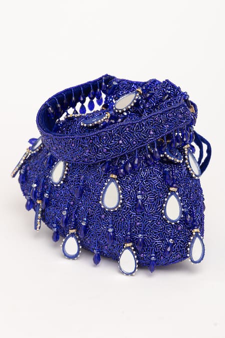 Buy Eena Blue Mirror Zuri Work Potli Bag Online at Aza Fashions Buy_Eena_Blue Mirror Zuri Work Potli Bag _Online_at_Aza_Fashions