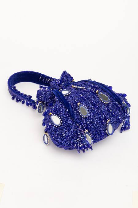 Eena Blue Mirror Zuri Work Potli Bag at Aza Fashions Eena_Blue Mirror Zuri Work Potli Bag _at_Aza_Fashions