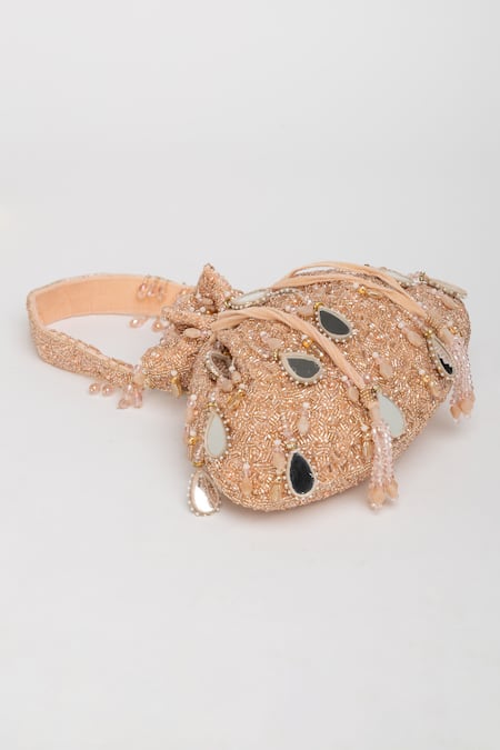 Eena_Peach Mirror Zuri Embroidered Potli Bag _at_Aza_Fashions