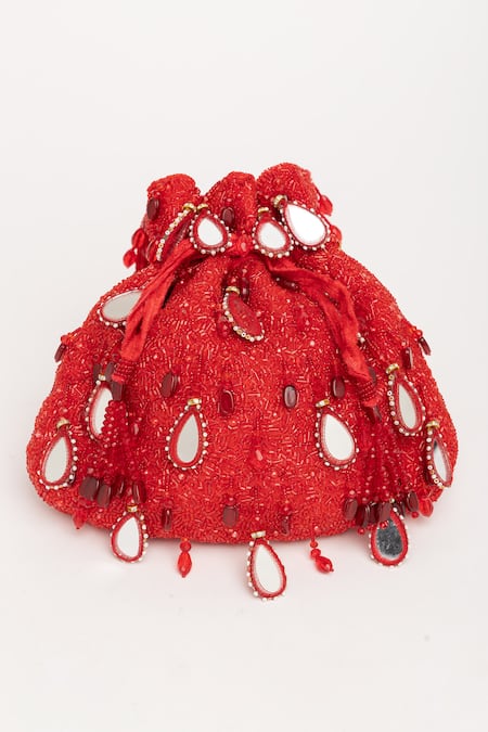 Eena Zuri Velvet Mirror & Pearl Embroidered Potli Bag 
