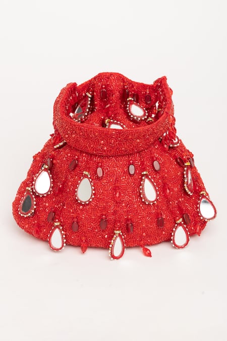 Eena Red Mirror Zuri Velvet And Pearl Embroidered Potli Bag Online at Aza Fashions Eena_Red Mirror Zuri Velvet And Pearl Embroidered Potli Bag _Online_at_Aza_Fashions