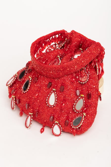 Buy Eena Red Mirror Zuri Velvet And Pearl Embroidered Potli Bag Online at Aza Fashions Buy_Eena_Red Mirror Zuri Velvet And Pearl Embroidered Potli Bag _Online_at_Aza_Fashions