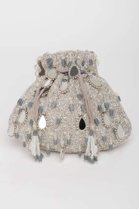 Eena Zuri Velvet Bead & Mirror Work Potli Bag 