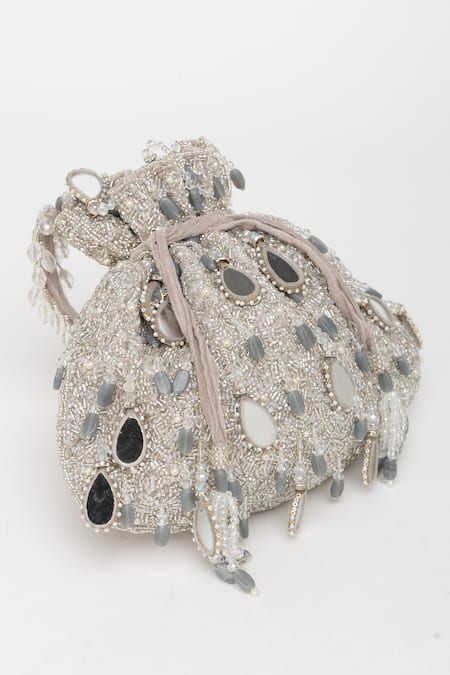 Shop Eena Silver Mirror Zuri Velvet Bead And Work Potli Bag Online at Aza Fashions Shop_Eena_Silver Mirror Zuri Velvet Bead And Work Potli Bag _Online_at_Aza_Fashions