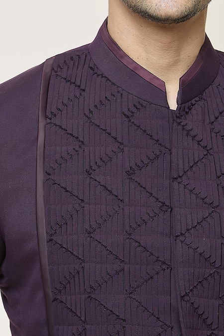 Gargee Designers_Purple Polyester Pintucked Bandhgala And Pant Set _at_Aza_Fashions