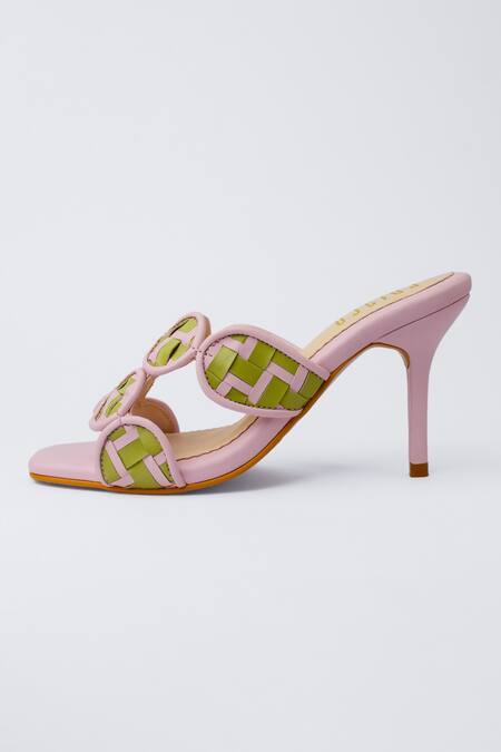 Shop_House Of Prisca_Pink Hand Weave Coral Mule Heels_at_Aza_Fashions