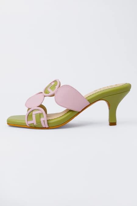 Shop_House Of Prisca_Green Hand Weave Coral Heels _at_Aza_Fashions
