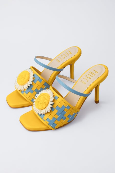 HOUSE OF PRISCA Yellow Hand Weave Summer Soleil Vegan Leather Heels 