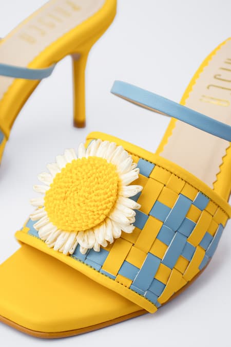 House Of Prisca_Yellow Hand Weave Summer Soleil Vegan Leather Heels _Online_at_Aza_Fashions