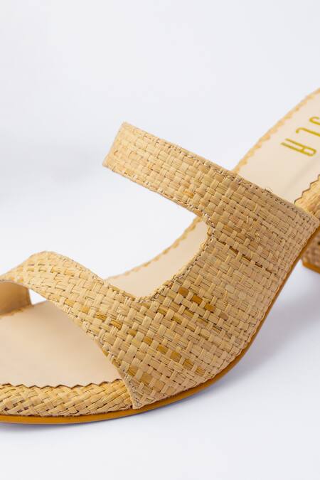 House Of Prisca_Beige Textured Canopy Abstract Strap Heels_Online_at_Aza_Fashions
