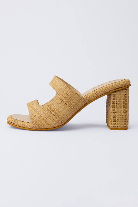 Shop_House Of Prisca_Beige Textured Canopy Abstract Strap Heels_at_Aza_Fashions