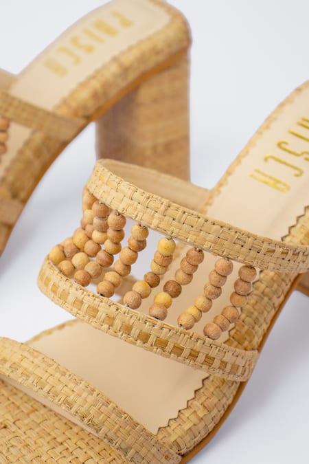 House Of Prisca_Beige Textured Dune Hand Beaded Heels _Online_at_Aza_Fashions