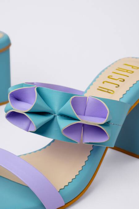 Shop House Of Prisca Blue Vegan Leather Block Heels at Aza Fashions Shop_House Of Prisca_Blue Vegan Leather Block Heels_at_Aza_Fashions