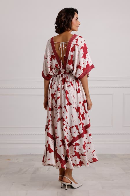 Pallavi Kandoi Floral Print Maroon Kaftan 