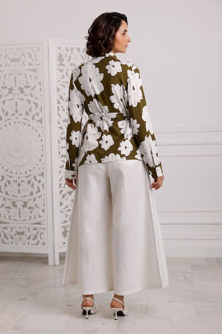 Pallavi Kandoi White Solid Wide Leg Pant 