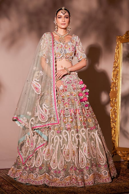 Chaashni by Maansi and Ketan Floral Resham Work Bridal Lehenga Set 