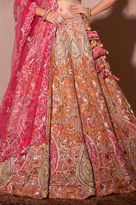 Chaashni By Maansi And Ketan Orange Organza, Net Sequins, Pearls, Beads, Embroidery Bridal Lehenga Set Online at Aza Fashions Chaashni By Maansi And Ketan_Orange Organza, Net Sequins, Pearls, Beads, Embroidery Bridal Lehenga Set _Online_at_Aza_Fashions