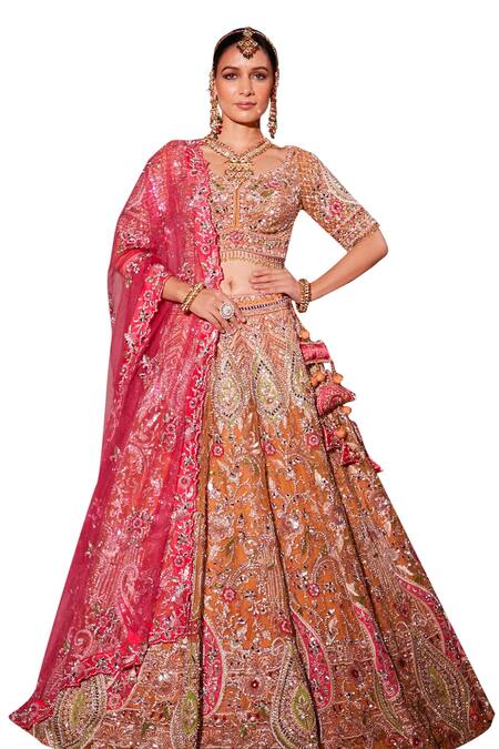 Buy Chaashni By Maansi And Ketan Orange Organza, Net Sequins, Pearls, Beads, Embroidery Bridal Lehenga Set Online at Aza Fashions Buy_Chaashni By Maansi And Ketan_Orange Organza, Net Sequins, Pearls, Beads, Embroidery Bridal Lehenga Set _Online_at_Aza_Fashions
