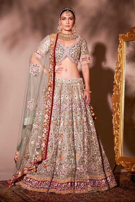 Chaashni by Maansi and Ketan Floral Mirror Work Bridal Lehenga Set 