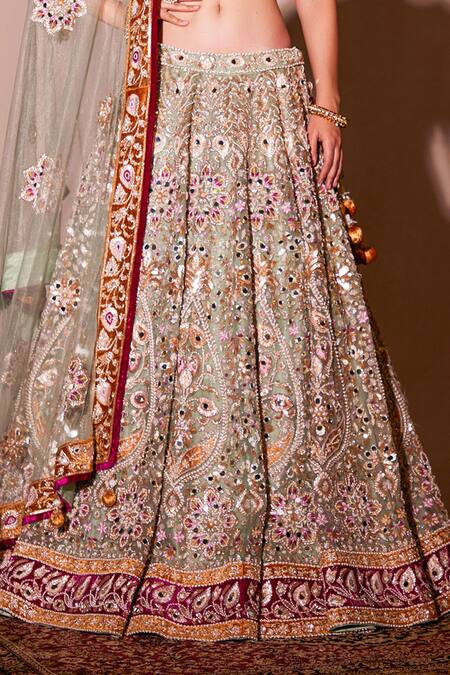 Buy Chaashni By Maansi And Ketan Green Organza, Net Sequins, Pearls, Mirrors, Embroidered Work Lehenga Set Online at Aza Fashions Buy_Chaashni By Maansi And Ketan_Green Organza, Net Sequins, Pearls, Mirrors, Embroidered Work Lehenga Set _Online_at_Aza_Fashions