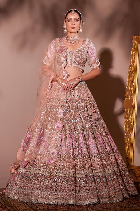 Chaashni by Maansi and Ketan Geometric Floral Mirror Work Bridal Lehenga Set 