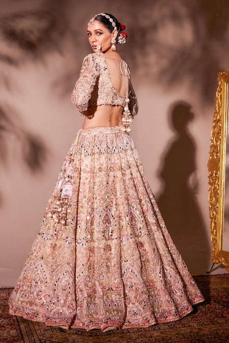 Chaashni By Maansi And Ketan Ivory Organza, Net Pearls, Sequins, Mirrors Scoop Embroidered Bridal Lehenga Set Online at Aza Fashions Chaashni By Maansi And Ketan_Ivory Organza, Net Pearls, Sequins, Mirrors Scoop Embroidered Bridal Lehenga Set _Online_at_Aza_Fashions