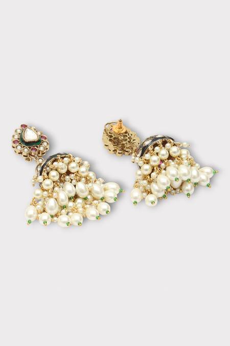 Shop Zaza By Somya Multi Color Cultured Kundan Studded Tasselled Jhumkas Online at Aza Fashions Shop_Zaza By Somya_Multi Color Cultured Kundan Studded Tasselled Jhumkas _Online_at_Aza_Fashions