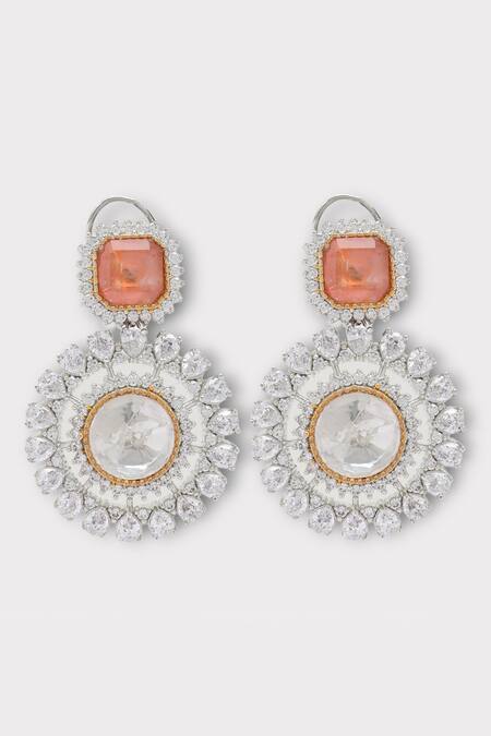 Buy Zaza By Somya Pink Cut Work, Diamonds Poised Clear Polki Studded Earrings Online at Aza Fashions Buy_Zaza By Somya_Pink Cut Work, Diamonds Poised Clear Polki Studded Earrings _Online_at_Aza_Fashions
