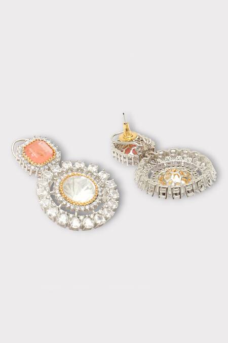 Shop Zaza By Somya Pink Cut Work, Diamonds Poised Clear Polki Studded Earrings Online at Aza Fashions Shop_Zaza By Somya_Pink Cut Work, Diamonds Poised Clear Polki Studded Earrings _Online_at_Aza_Fashions