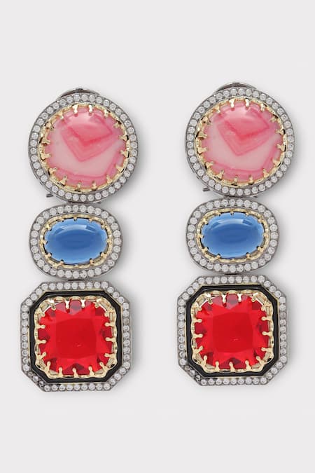 Shop Zaza By Somya Multi Color Stones Grace Studded Earrings at Aza Fashions Shop_Zaza By Somya_Multi Color Stones Grace Studded Earrings _at_Aza_Fashions