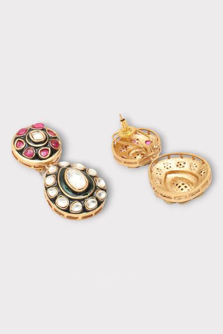 Zaza By Somya Red Pearls, Crystals Grace Polki Studded Drop Pattern Earrings Online at Aza Fashions Zaza By Somya_Red Pearls, Crystals Grace Polki Studded Drop Pattern Earrings _Online_at_Aza_Fashions