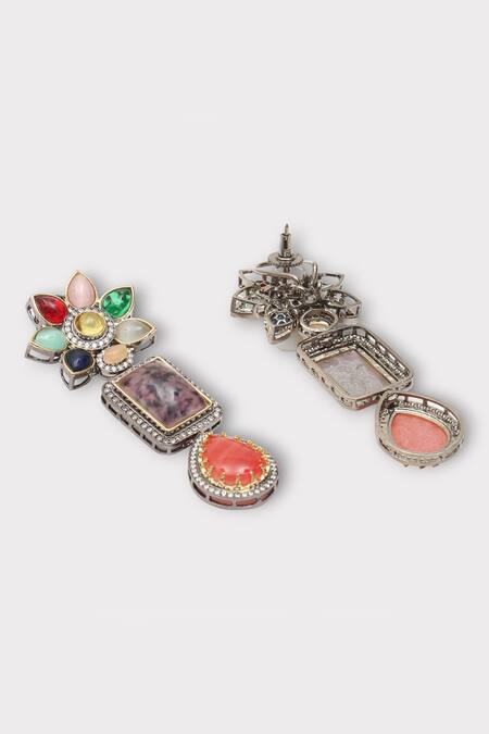 Zaza By Somya_Multi Color Stones Eloquent Studded Floral Earrings _Online_at_Aza_Fashions
