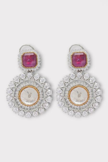 Buy Zaza By Somya Pink Diamonds, Stones Intense Polki Studded Floral Earrings Online at Aza Fashions Buy_Zaza By Somya_Pink Diamonds, Stones Intense Polki Studded Floral Earrings _Online_at_Aza_Fashions