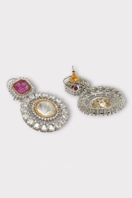 Shop Zaza By Somya Pink Diamonds, Stones Intense Polki Studded Floral Earrings Online at Aza Fashions Shop_Zaza By Somya_Pink Diamonds, Stones Intense Polki Studded Floral Earrings _Online_at_Aza_Fashions